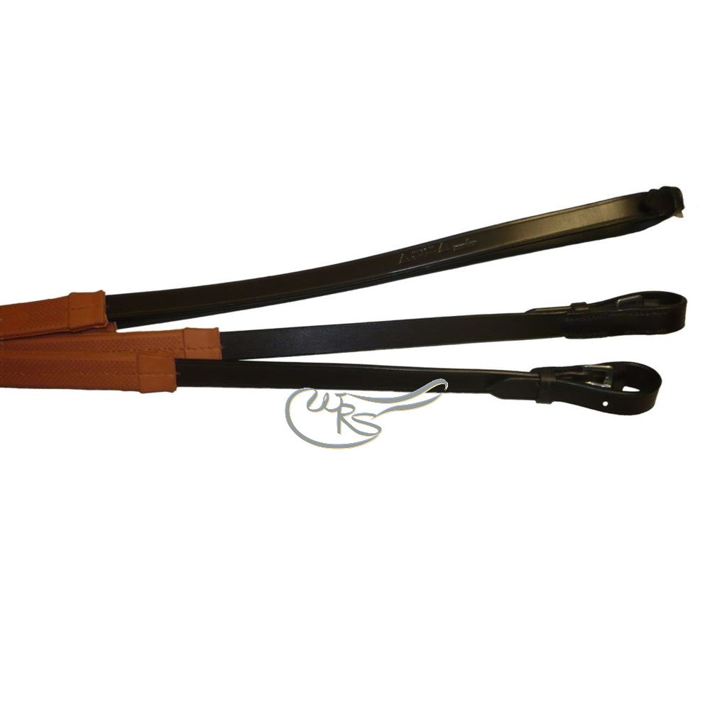 English Leather Rubber Grip Race Reins, Orange Grips