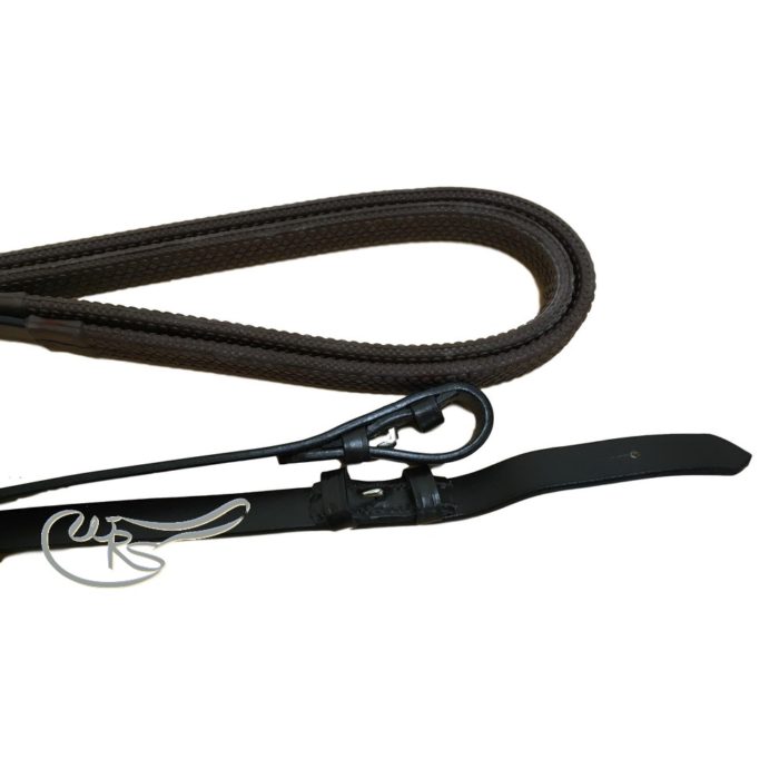 English Leather Rubber Grip Reins with Hook Stud Billets